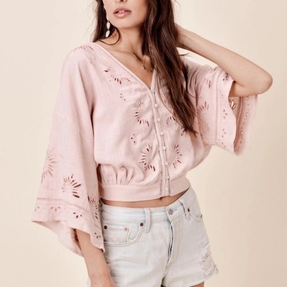 lovestitch Tops - Lovestitch Elijah pink Eyelet Blouse, size M